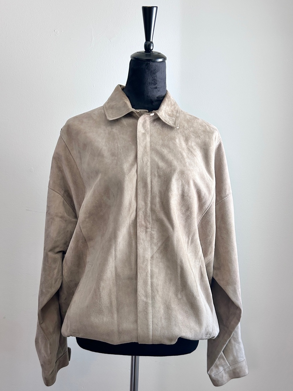 LOEWE Archive Suede Bomber Jacket in Light Taupe Thin Lightweight - Vintage M L